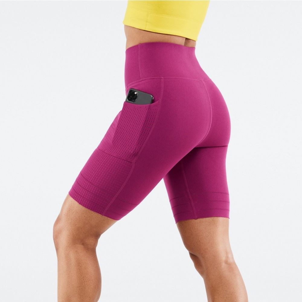 Fabletics - High-Waisted SculptKnit Pocket Biker Short - Very Berry Pink - Small